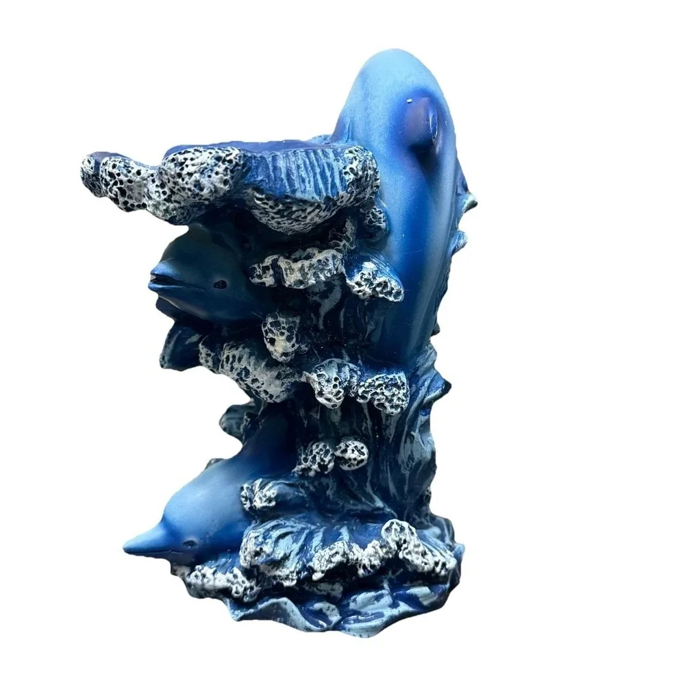 Blue Dolphin 3D Figurine Porpoise Riding the Waves 1999 Trinket Candle Holder